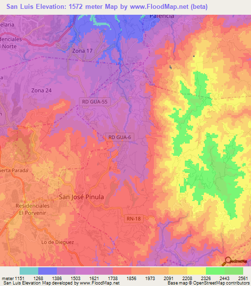 San Luis,Guatemala Elevation Map