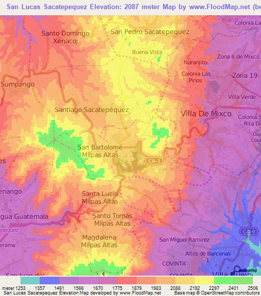 San Lucas Sacatepequez,Guatemala Elevation Map