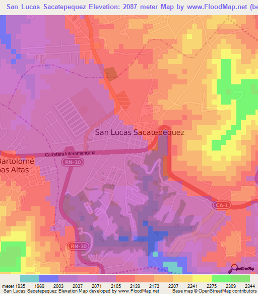 San Lucas Sacatepequez,Guatemala Elevation Map