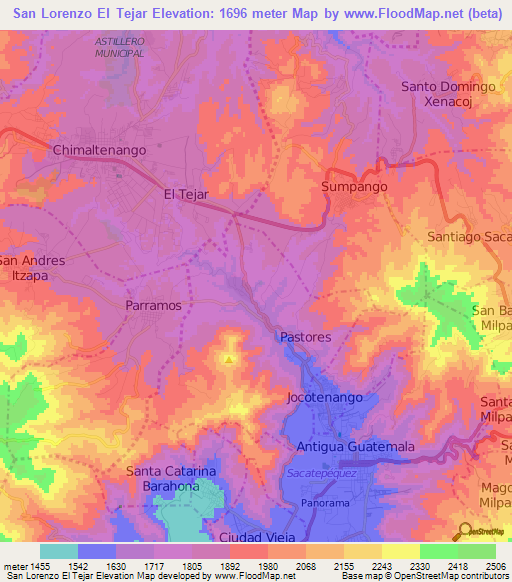 San Lorenzo El Tejar,Guatemala Elevation Map