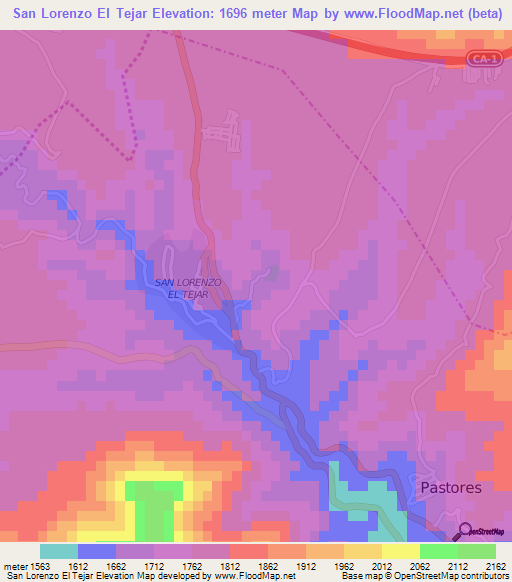 San Lorenzo El Tejar,Guatemala Elevation Map