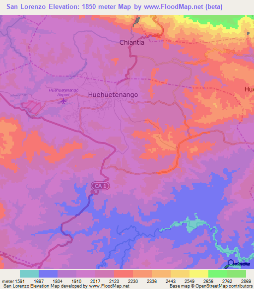 San Lorenzo,Guatemala Elevation Map