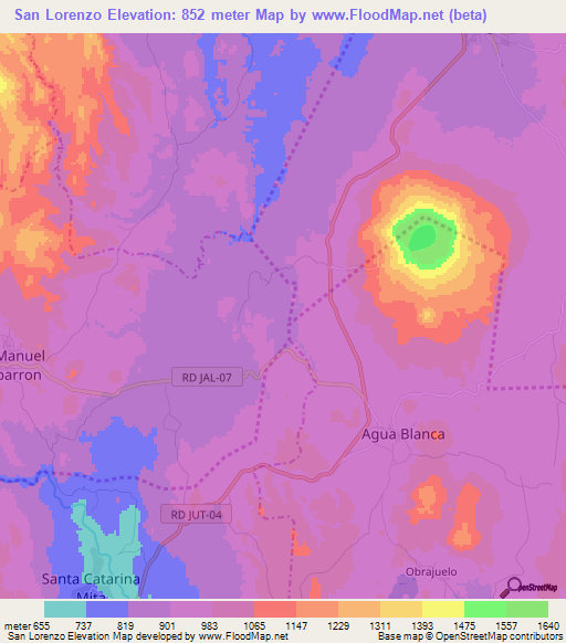 San Lorenzo,Guatemala Elevation Map