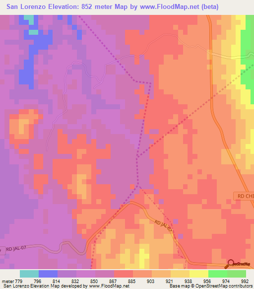 San Lorenzo,Guatemala Elevation Map