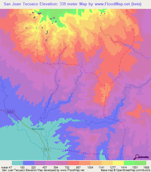 San Juan Tecuaco,Guatemala Elevation Map