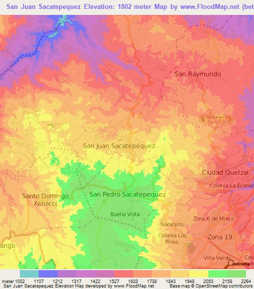 San Juan Sacatepequez,Guatemala Elevation Map