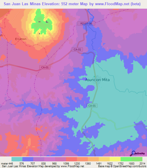 San Juan Las Minas,Guatemala Elevation Map