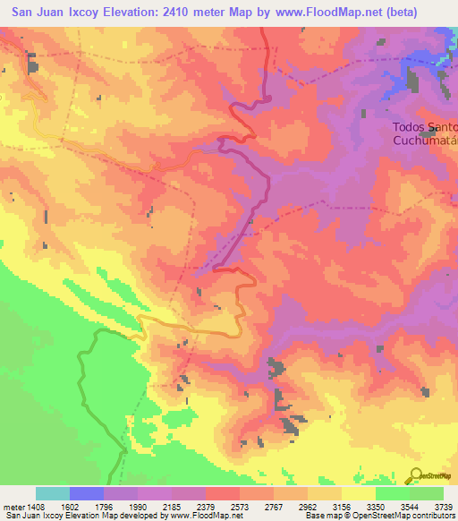 San Juan Ixcoy,Guatemala Elevation Map