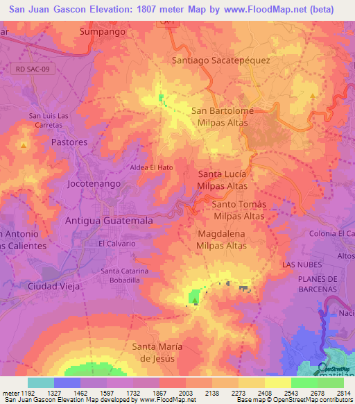 San Juan Gascon,Guatemala Elevation Map