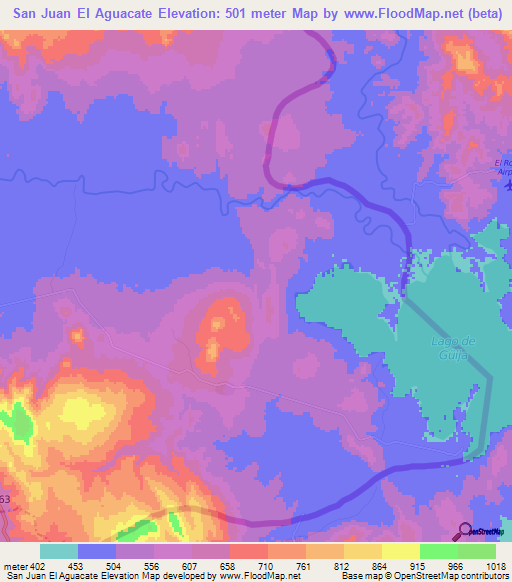 San Juan El Aguacate,Guatemala Elevation Map