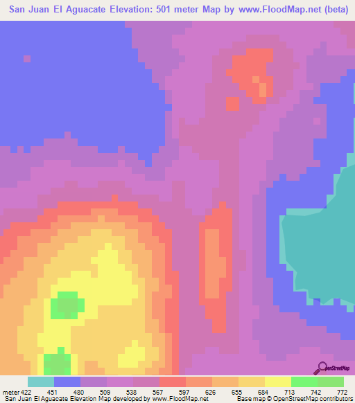 San Juan El Aguacate,Guatemala Elevation Map