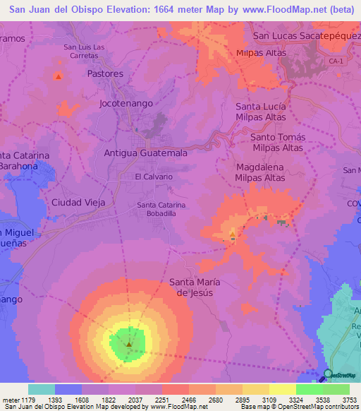 San Juan del Obispo,Guatemala Elevation Map