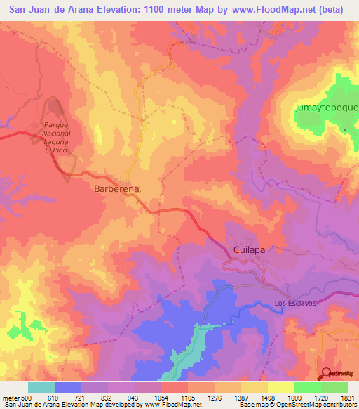 San Juan de Arana,Guatemala Elevation Map