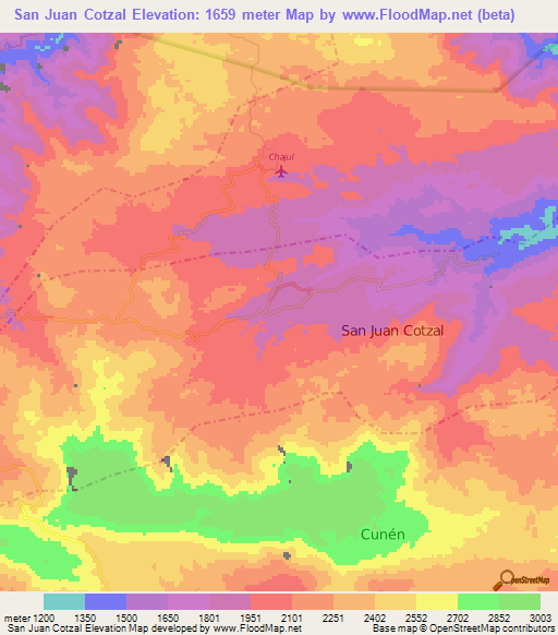 San Juan Cotzal,Guatemala Elevation Map