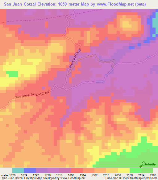 San Juan Cotzal,Guatemala Elevation Map