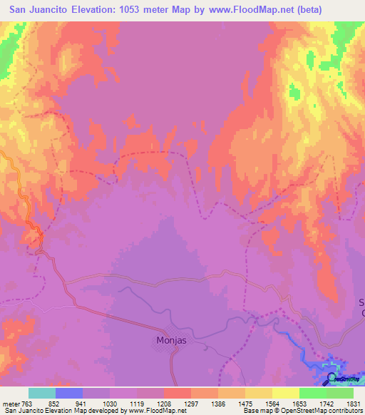 San Juancito,Guatemala Elevation Map