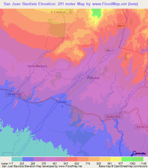 San Juan Bautista,Guatemala Elevation Map