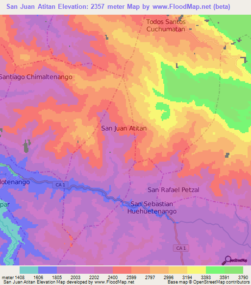 San Juan Atitan,Guatemala Elevation Map