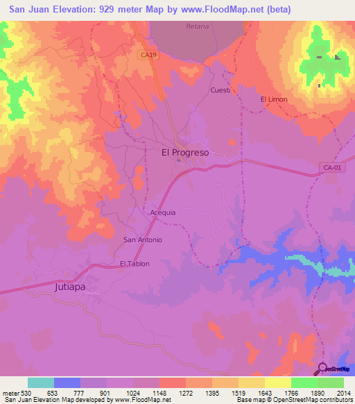 San Juan,Guatemala Elevation Map