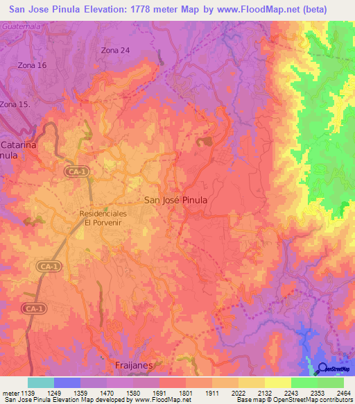 San Jose Pinula,Guatemala Elevation Map