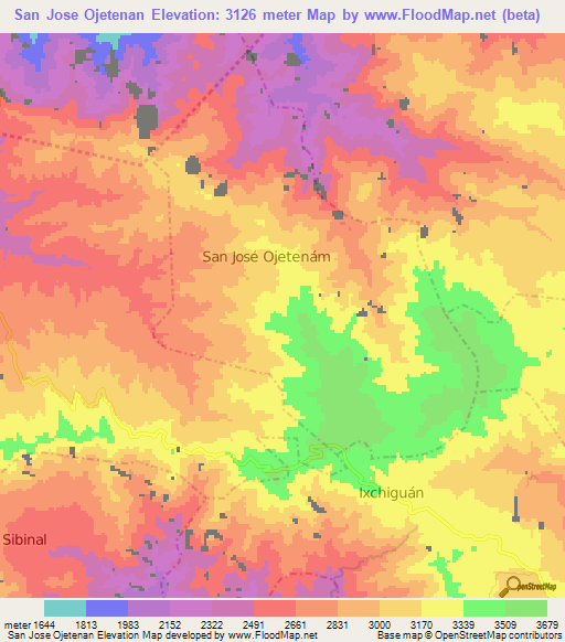 San Jose Ojetenan,Guatemala Elevation Map