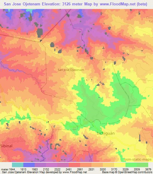 San Jose Ojetenam,Guatemala Elevation Map