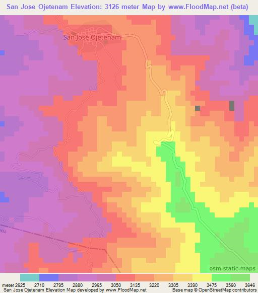 San Jose Ojetenam,Guatemala Elevation Map