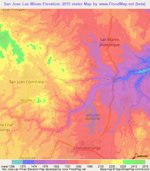 San Jose Las Minas,Guatemala Elevation Map