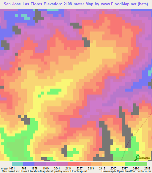 San Jose Las Flores,Guatemala Elevation Map