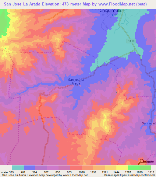 San Jose La Arada,Guatemala Elevation Map