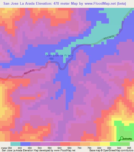 San Jose La Arada,Guatemala Elevation Map