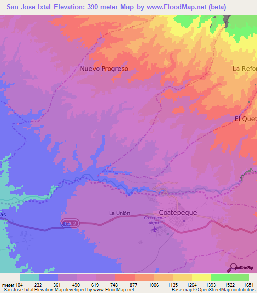 San Jose Ixtal,Guatemala Elevation Map