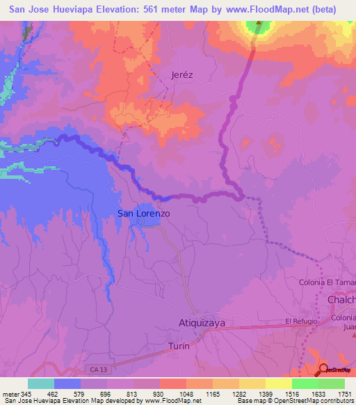 San Jose Hueviapa,Guatemala Elevation Map