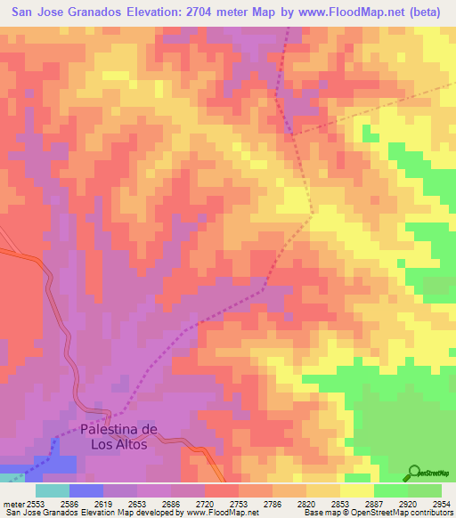 San Jose Granados,Guatemala Elevation Map