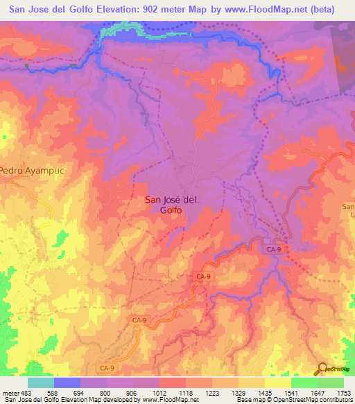 San Jose del Golfo,Guatemala Elevation Map