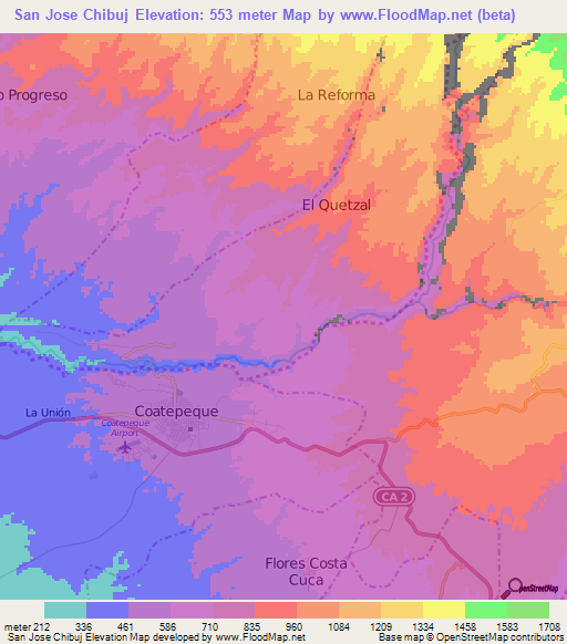 San Jose Chibuj,Guatemala Elevation Map