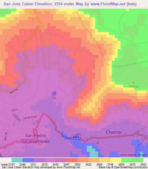 San Jose Caben,Guatemala Elevation Map