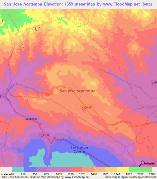 San Jose Acatempa,Guatemala Elevation Map