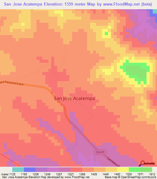 San Jose Acatempa,Guatemala Elevation Map