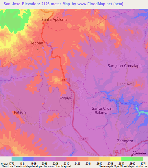 San Jose,Guatemala Elevation Map