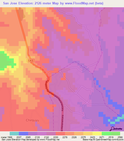 San Jose,Guatemala Elevation Map