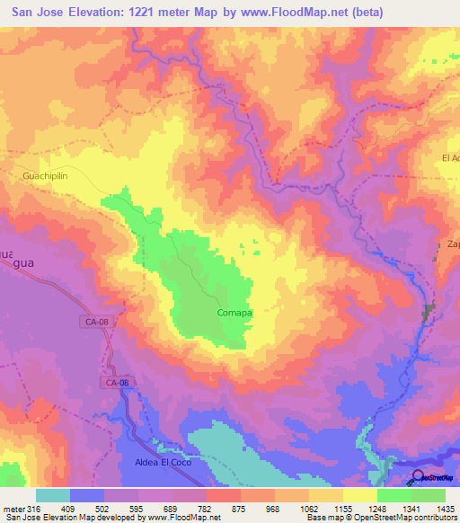 San Jose,Guatemala Elevation Map