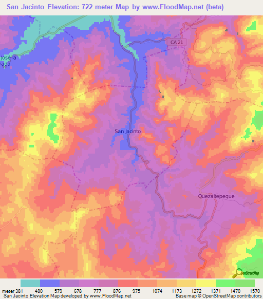 San Jacinto,Guatemala Elevation Map