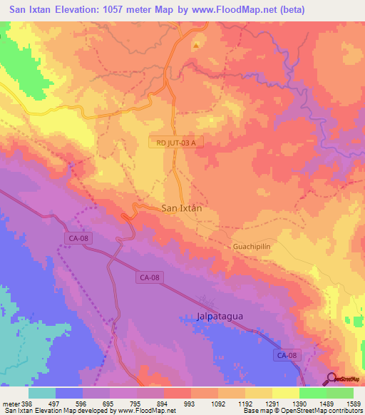 San Ixtan,Guatemala Elevation Map