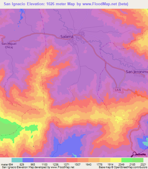 San Ignacio,Guatemala Elevation Map