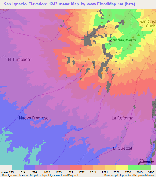 San Ignacio,Guatemala Elevation Map