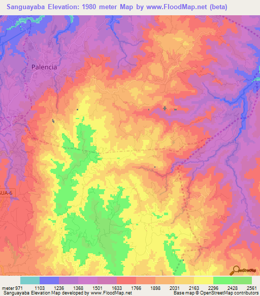 Sanguayaba,Guatemala Elevation Map