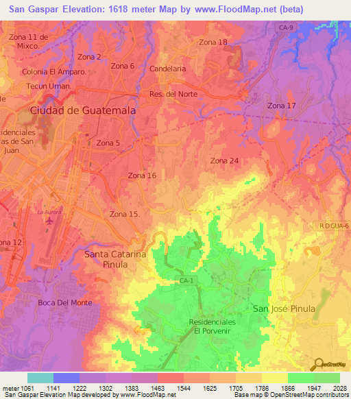 San Gaspar,Guatemala Elevation Map