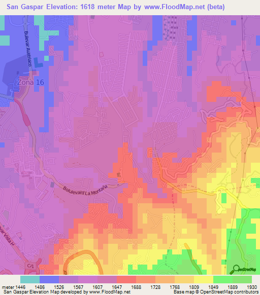 San Gaspar,Guatemala Elevation Map