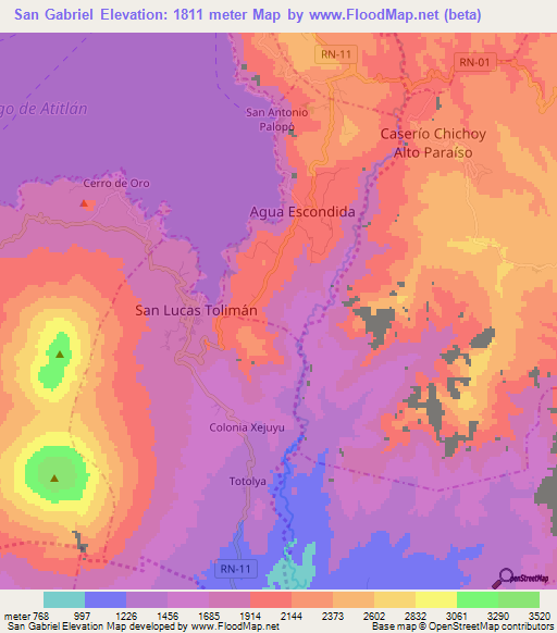 San Gabriel,Guatemala Elevation Map